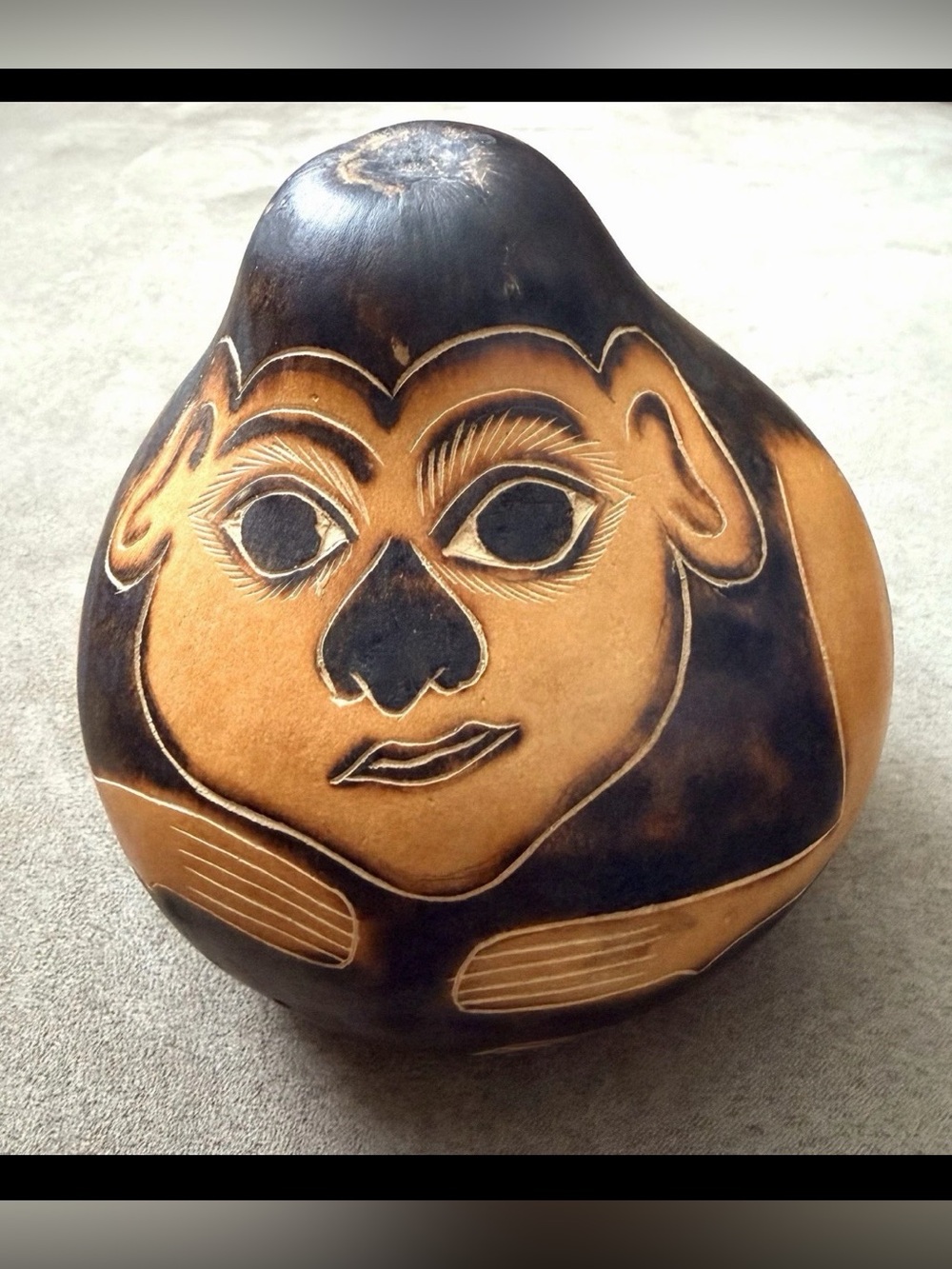 Folk Art Carved Gourd Monkey Figurine Peru South American Souvenir Dried Gourd